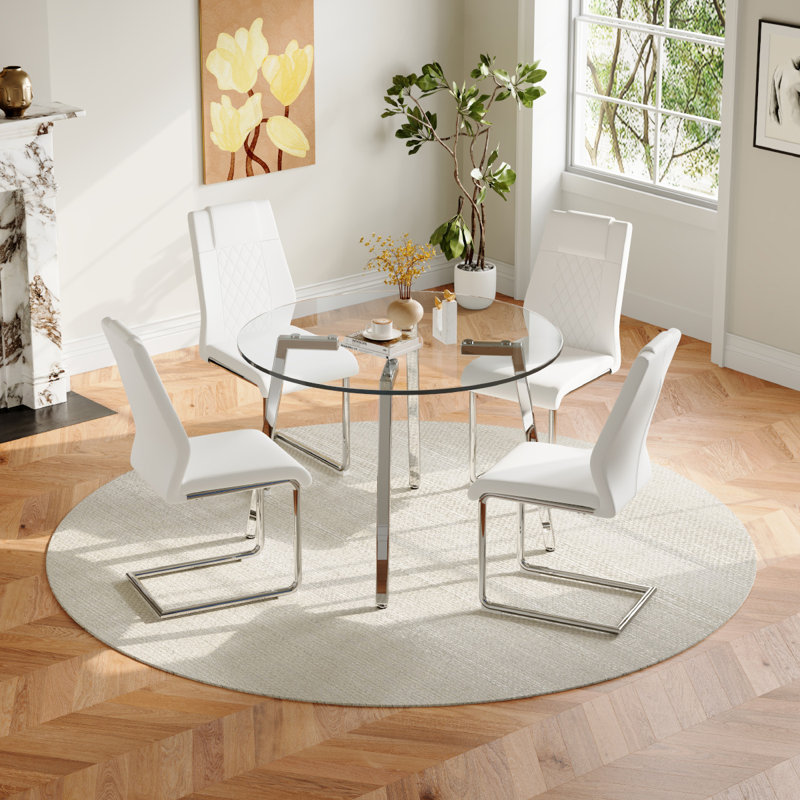 Ensemble repas en verre, 5, Argent, Blanc / argent