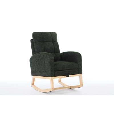 Relaxing Rocking Chair With Solid Plywood Frame, Soft Sponge, And Side Pocket Storage High - Quality Blend Fabric, Non Slip Base by Isabelle & Max