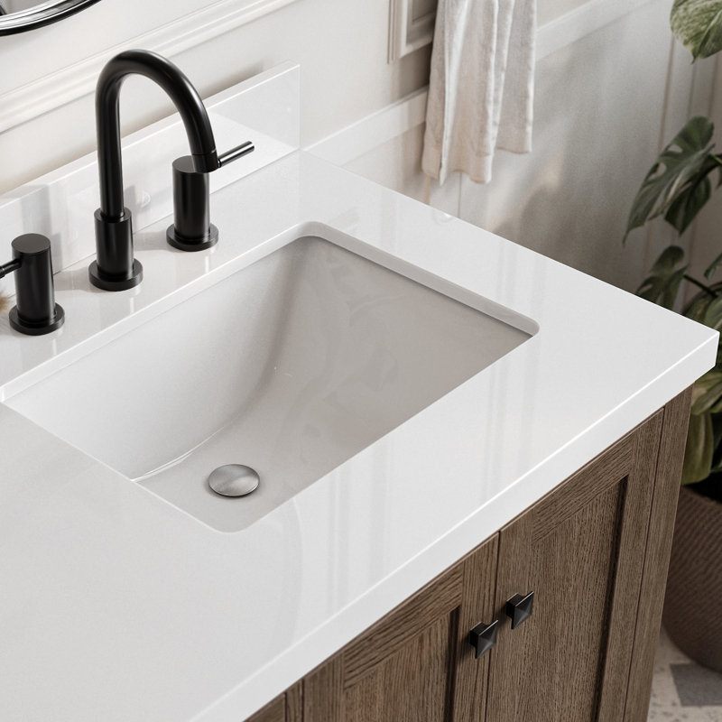 Cambridge 37'' W Single Vanity, Rectangular, Brown Oak, Pure White Quartz