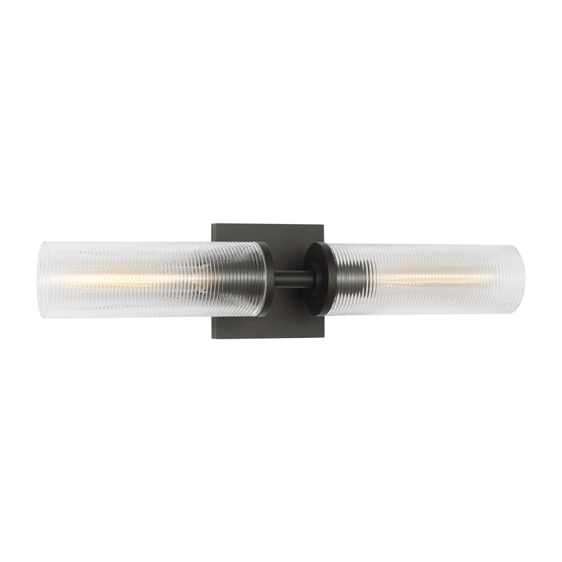 Sarita 2 Light Bathroom Bedroom Wall Fixture With Clear Ribbed Shade, Midnight Black