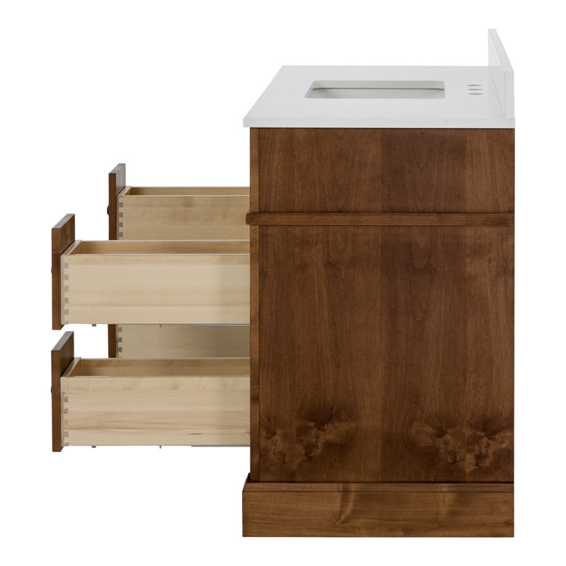 Meuble-lavabo simple 49 po avec plateau en quartz blanc Rhaelen, Aube brun, 49"