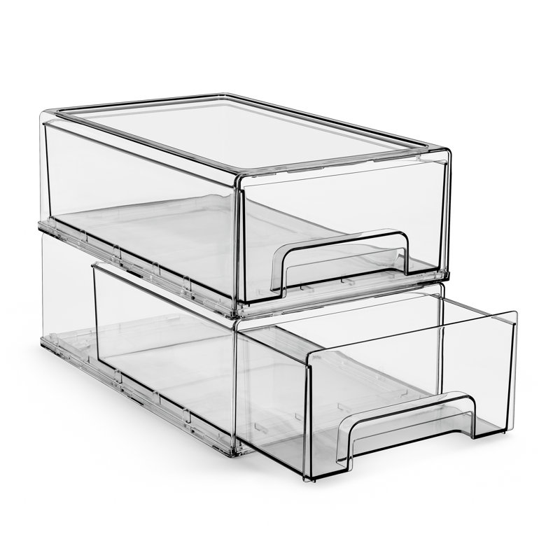 Sorbus Large Pull Out Organizer Bins, Clear Stackable Storage Drawers for Cleaning Supplies (2 Pack) - Medium