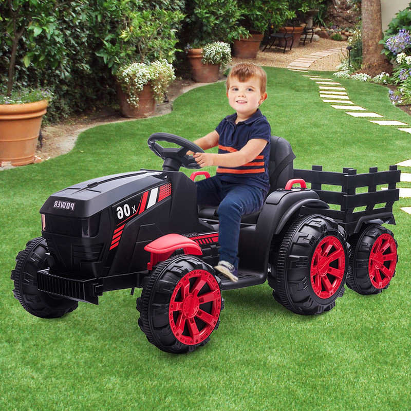 Costway Tracteur Electrique Enfant 12V 3 Vitesses - Remorque