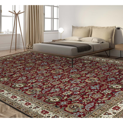 Tapis rouge et crème noué à la main de haute qualité
