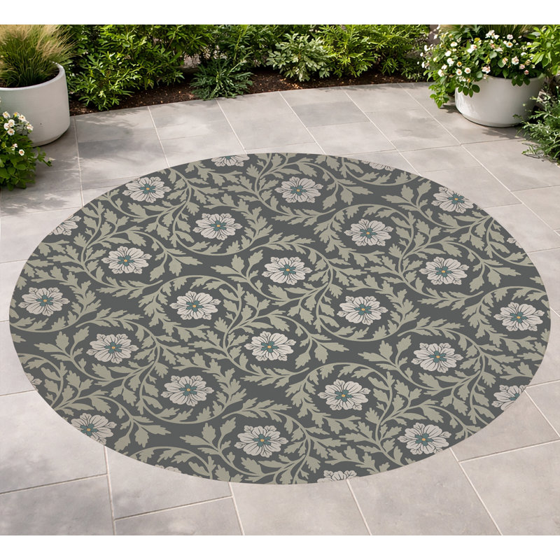 Tapis d'extérieur antidérapant Gracey, Gris anthracite, Rond 60 po x 60 po