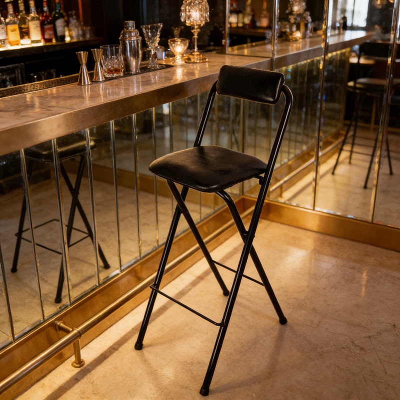 Tabouret de bar 29,5 po pliable en similicuir noir avec dossier et comptoir robuste