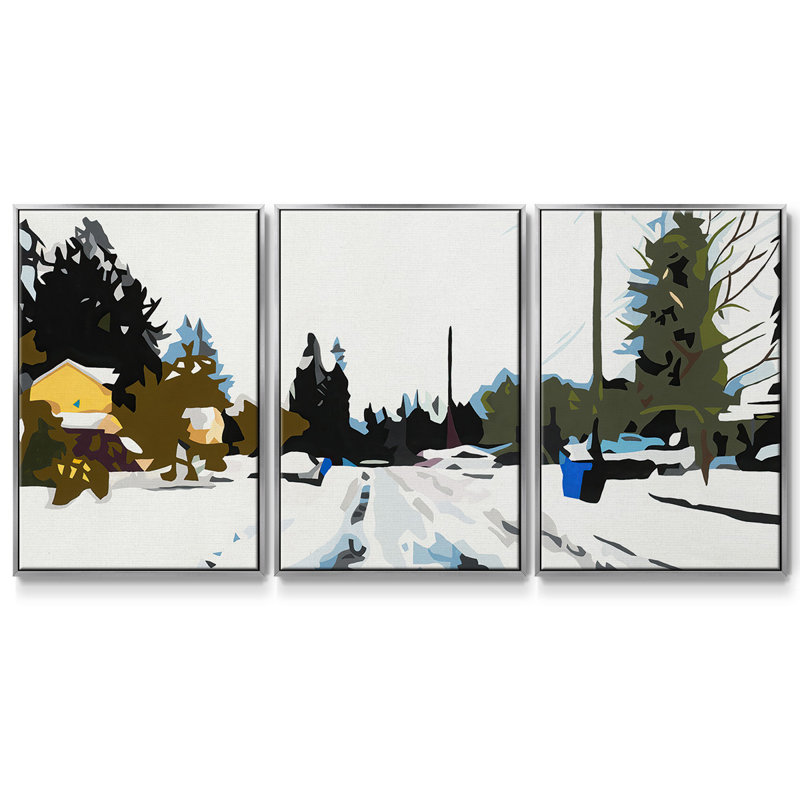 Hiver - Toile encadrée de plusieurs pièces, H 24 po x l 48 po x P 2 po, Argenté