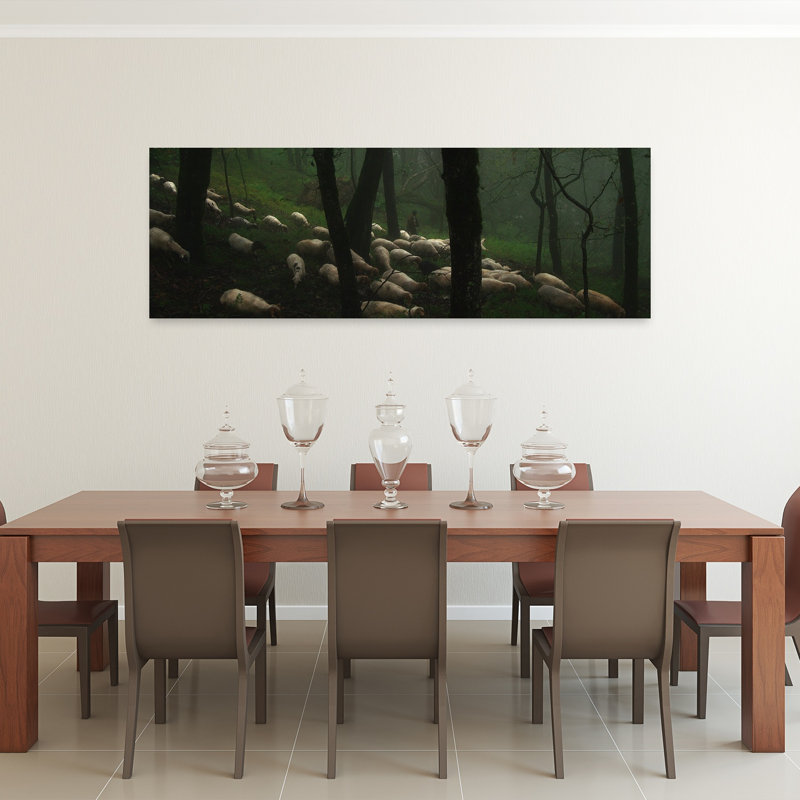 «Misty Forest Sheep Peaceful Tranquil Abstract Animal Forest», art mural, 20" H x 60" W