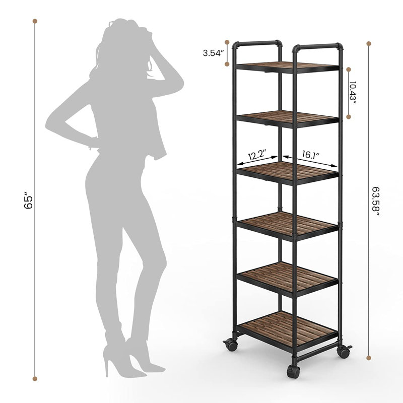 6-Tier Rolling Storage Shelves: Slim Metal Cart with Wheels | Multi-Use for Kitchen, Bathroom, Garage & Laundry