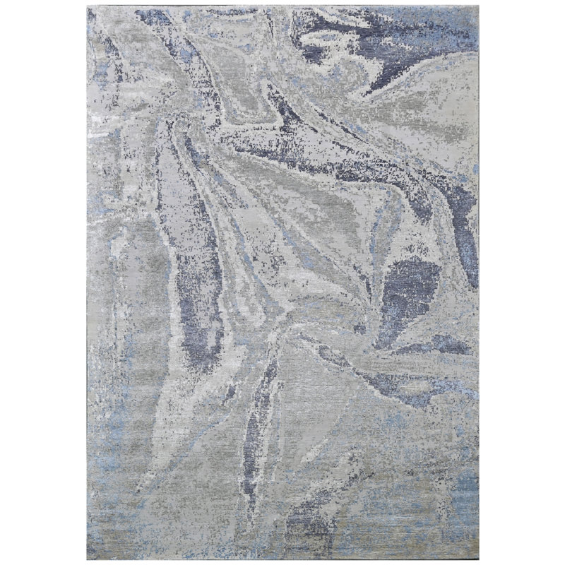 High-Quality Hand-Knotted Silver And Black Area Rug