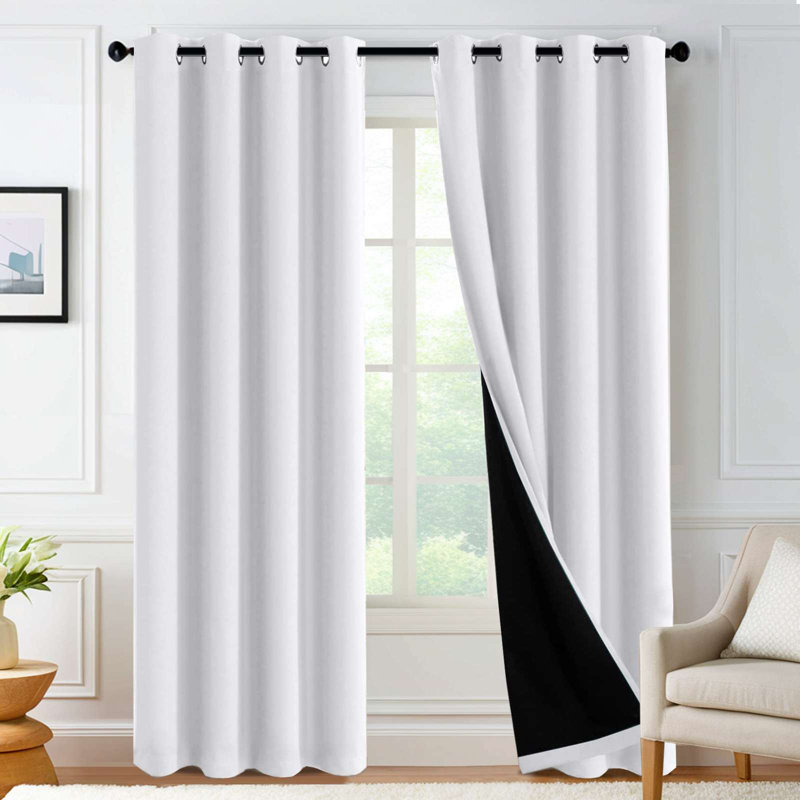 100% Blackout Curtains for Bedroom Thermal Insulated Full Blackout Curtains for Living Room Energy Efficiency Window Draperies with Black Liners 1 Panel