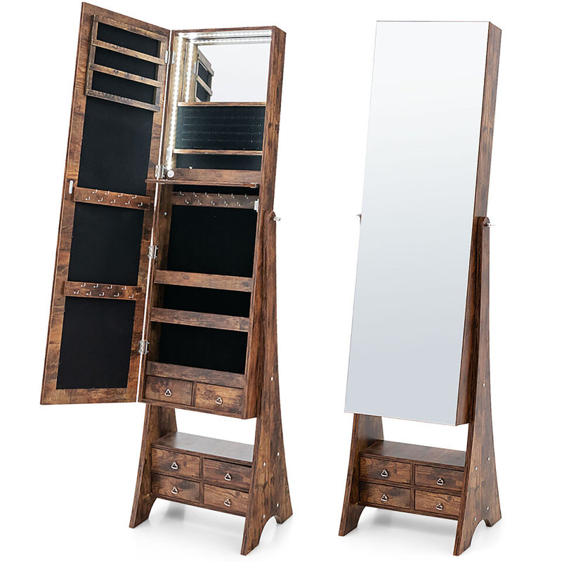 Armoire à bijoux avec miroir Keavin, Brun rustique