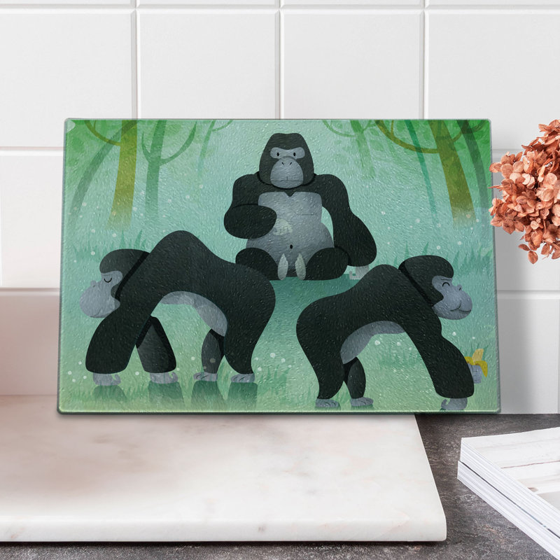 Planche à découper en verre trempé Ambesonne Gorilla Chunky Woodland Creatures gris vert
