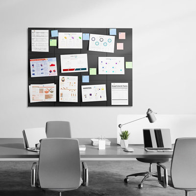 Large Felt Bulletin Board Cork Board Alternative Wall Tiles Set With Push Pins For Office & Home Decor, Black