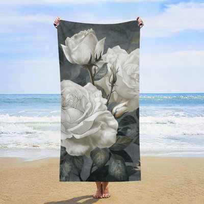 Serviette de plage surdimensionnée grise et beige Serviette de plage surdimensionnée Serviettes de piscine à séchage rapide Imperméable et imperméable Serviette de voyage pour l'extérieur Articles essentiels pour le voyage, le camping, la randonnée, 50 x 60 po