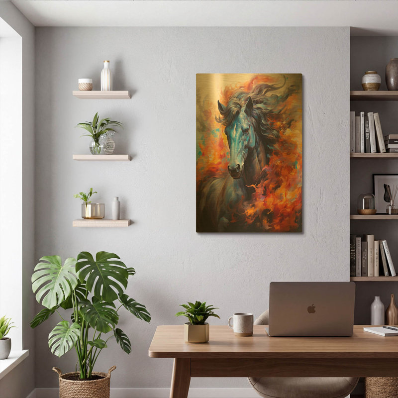 Tableau mural en métal doré « Cheval de feu » de Momart, 61 x 91 cm, 24 po x 36 po