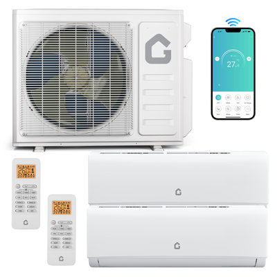 Mini climatiseur à deux zones 20K à deux zones, thermopompe climatiseur 20 SEER2 9000 + 12000 BTU, unité murale sans conduit 208-230V avec trousse d'installation