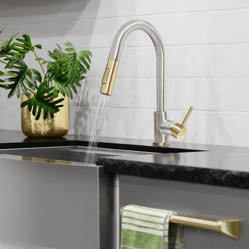ZLINE Autograph Gemini Pull Down Single Handle Kitchen Faucet, Brushed Nickel;Champagne Bronze