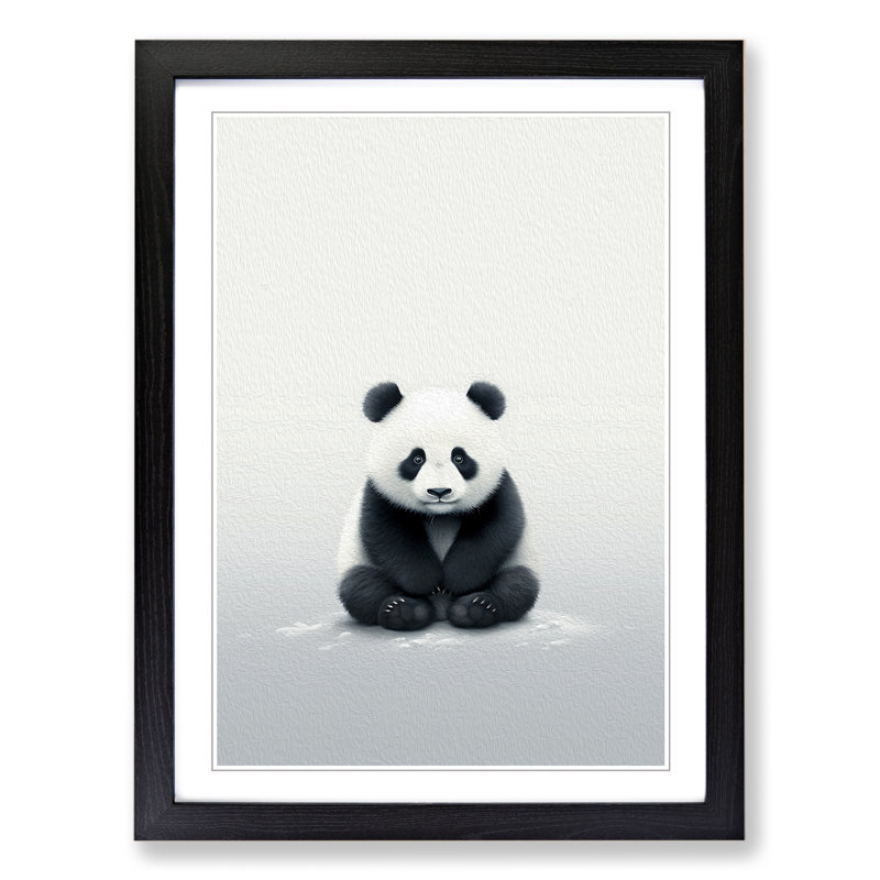Panda Minimalism - Single Picture Frame Print on Wood, 46cm H x 34cm W x 2" D, Black Framed