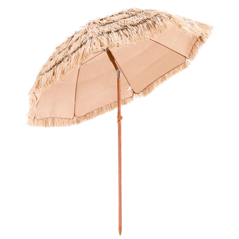 Parasol de plage de 6 pi, auvent incliné de 30 pi et nervures en métal, inclinaison ajustable au bord de la piscine pour une couverture maximale du soleil, assemblage simple, 8 nervures