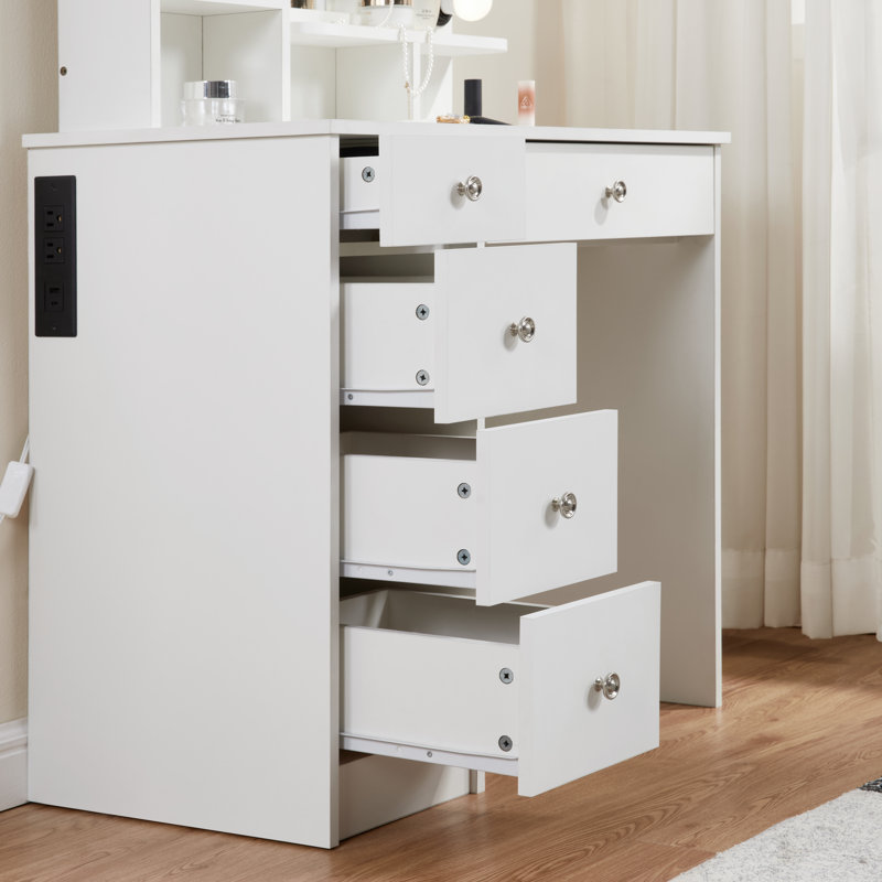 Coiffeuse 4 tiroirs avec lumière Besancon, Blanc