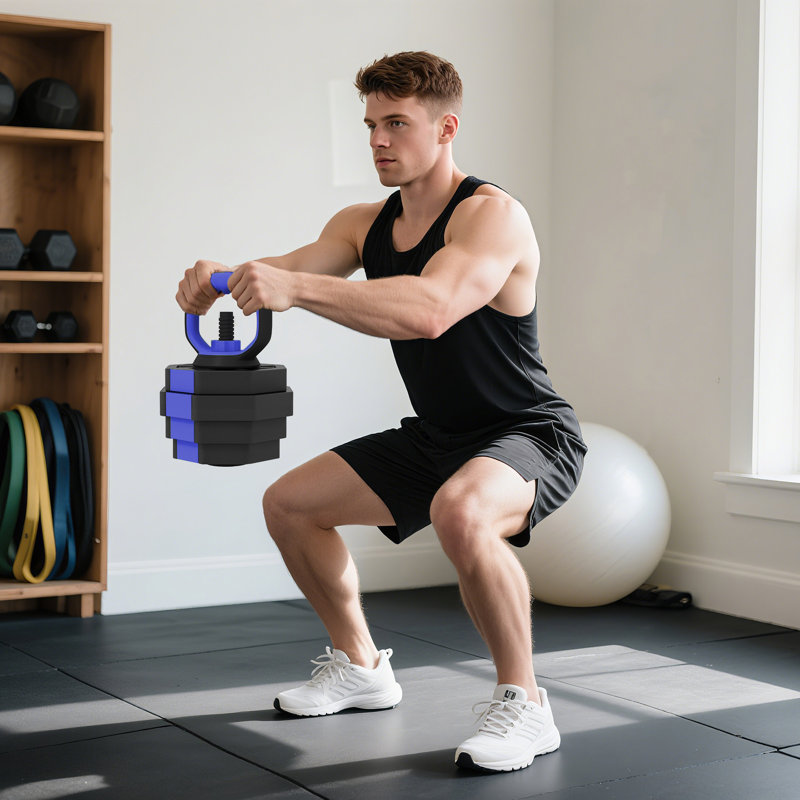 Ensemble d'haltères réglables 6 en 1, poids libre de 55 lb, bleu