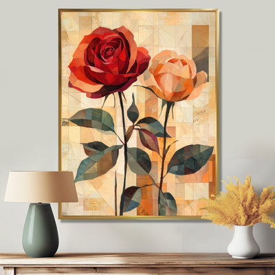 Botello Red Velvet Geometric Rose Passion II - Roses Canvas Wall Art