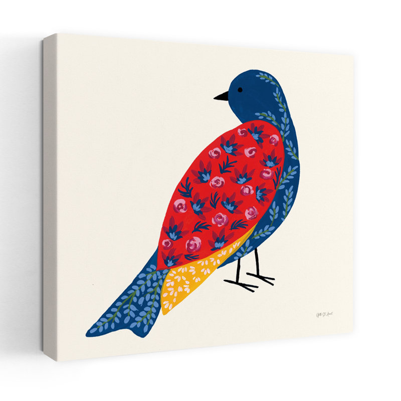 Art contemporain avec oiseau en fleurs, H 24 po x l 24 po