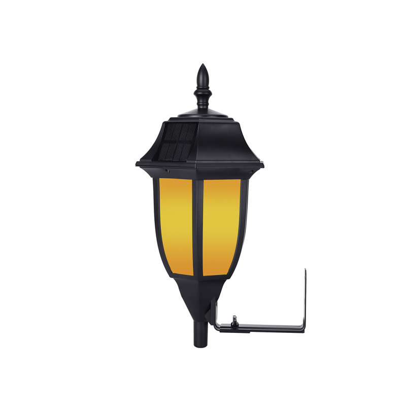 Black Solar LED Outdoor Wall Lantern with Frosted Shade