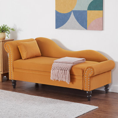 Canapé 64,5 po en velours avec rangement | Canapé moderne avec accoudoir gauche, garniture cloutée argentée et coussin lombaire pour la chambre à coucher, le salon et le bureau