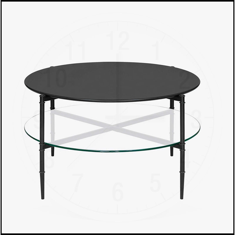 Table basse ronde avec plateau en bois et verre interchangeables
