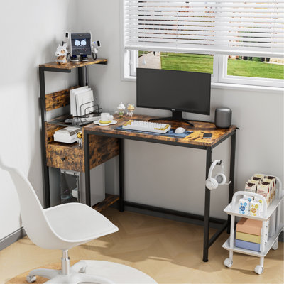 Bureau d'ordinateur avec prise de courant et tablettes de rangement, table d'écriture avec ports USB, station de travail pour bureau personnel