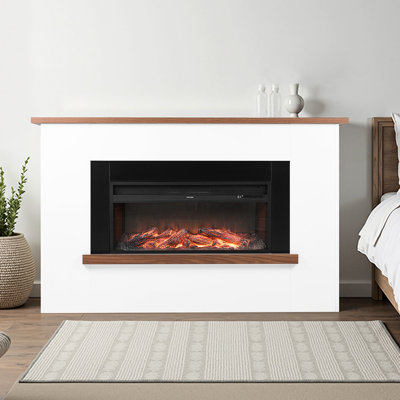 Electric Fireplace Stove, 65.5 Inch Freestanding, 1500W 5120Btu, Overheating Protection, Adjustable Flames, Timer, Remote, Ideal For Bedroom, Black/White Color Freestanding Fake Home Heating, Steel