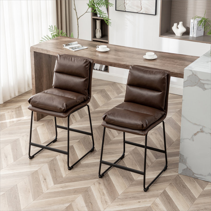 Milos Upholstered 26-inch Counter Height Stools, Set of 2,Vanilla White, Brown