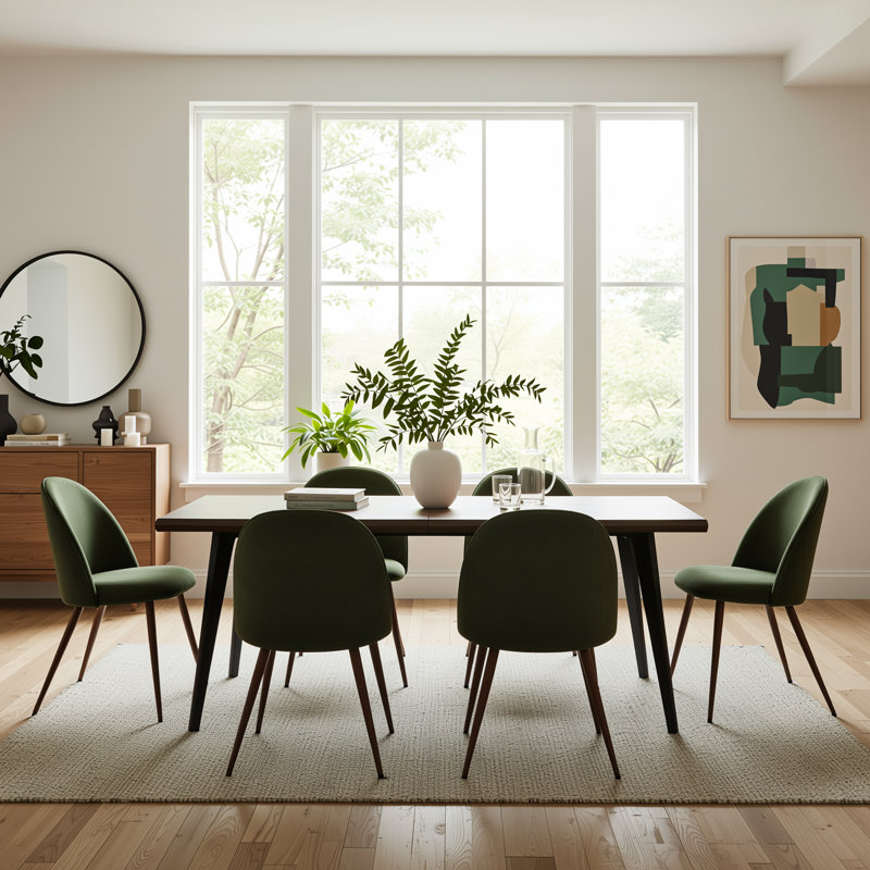 Ensemble de salle à manger rectangulaire de 63 po avec chaises rembourrées Shivani, Tanné, Olive Green