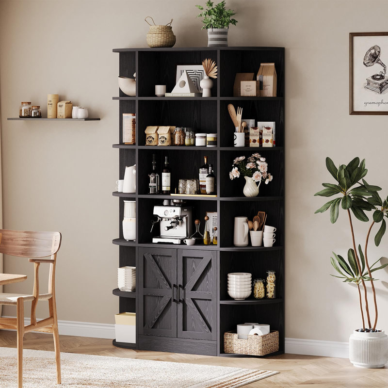 75" Tall 6-Tier Bookcase with Storage Cabinet, Wide Wooden Bookshelf with Doors, Black