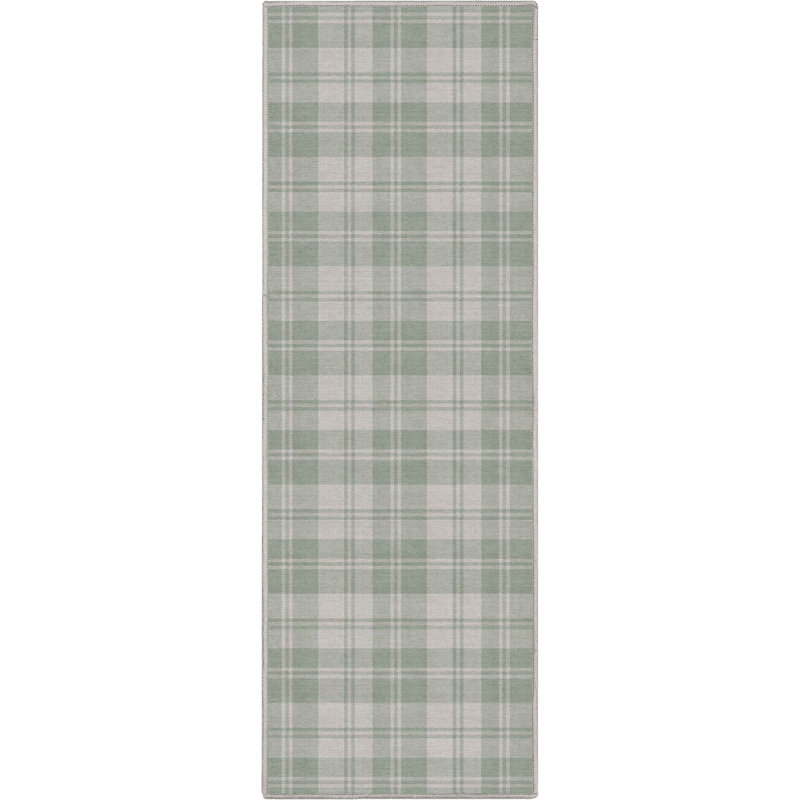 Kehr Plaid Farmhouse Geometric Green Flat-Weave Area Rug, Runner 2' x 5'