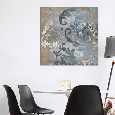 Damask In Silver And Gold II by Ellie Roberts - Wrapped Canvas Print