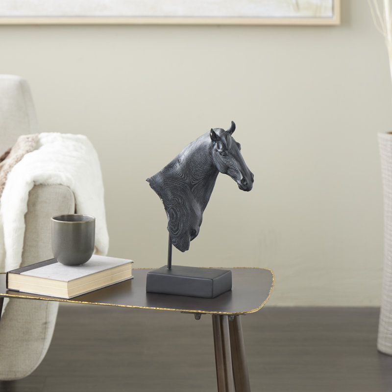 Cleaster Resin Horse Decorative Black Sculpture with Black Rectangular Base