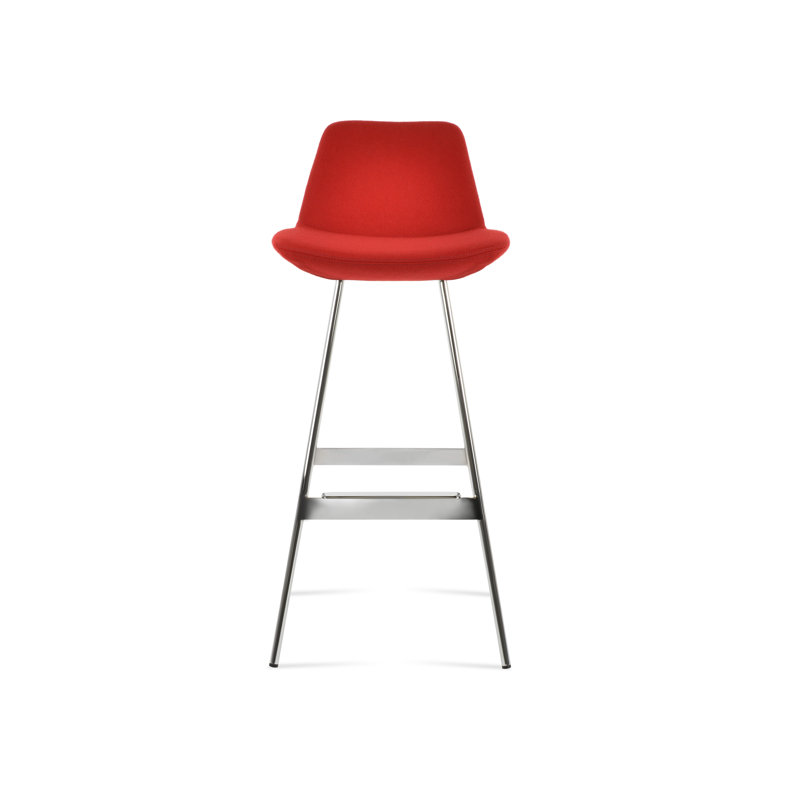 Tabouret Pera Balat, Chrome chrome, Laine rouge, Tabouret de comptoir (siège d'une hauteur de 24 p