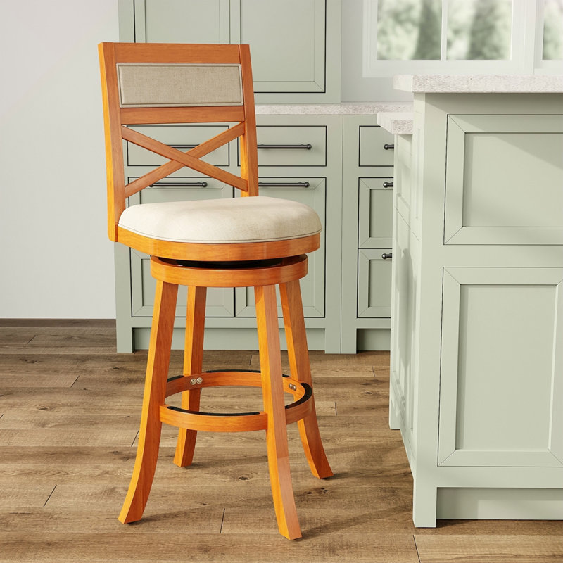 Tabouret pivotant à dossier en X de 30 po de hauteur, siège en tissu, Beige