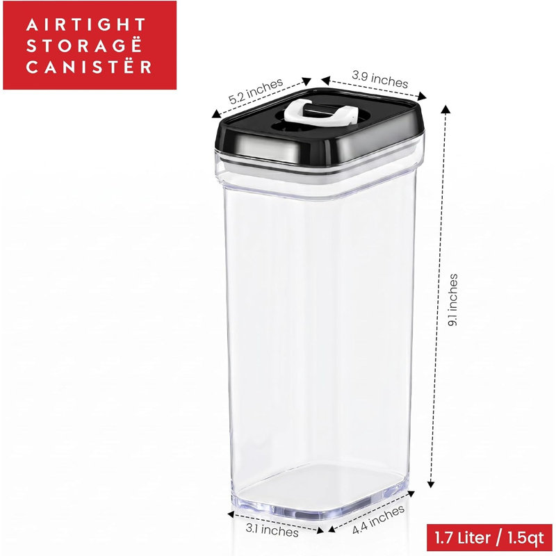 Dwellza Kitchen Airtight Food Storage Containers 1.7L 4 Piece Set, Black