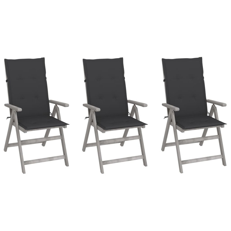 Chaise de patio avec coussin en teck, Anthracite, 3, Gris