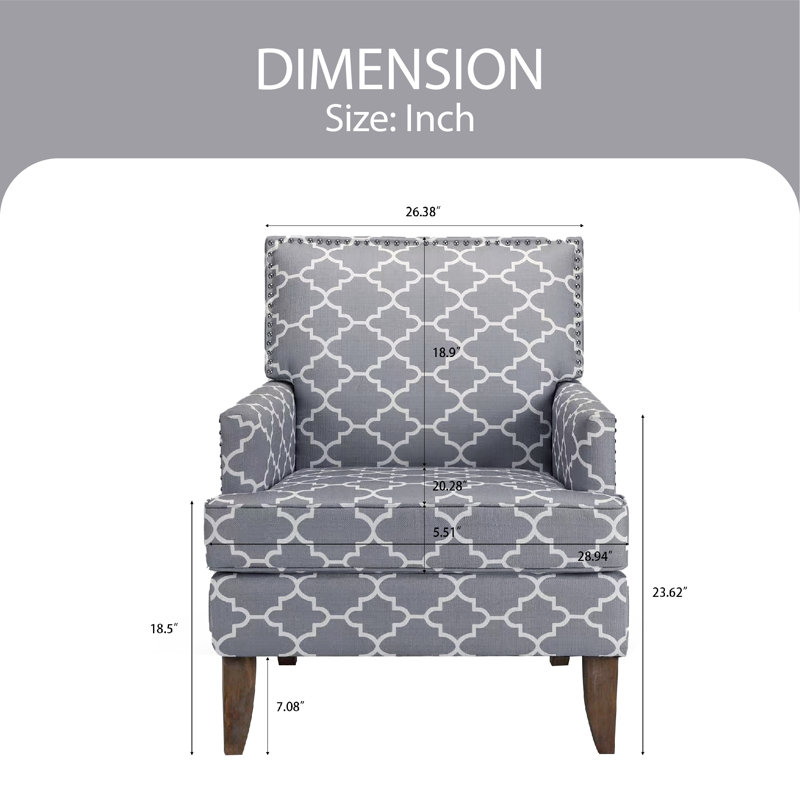 Upholstered Armchair, Gray/White Polyester Blend, Brown
