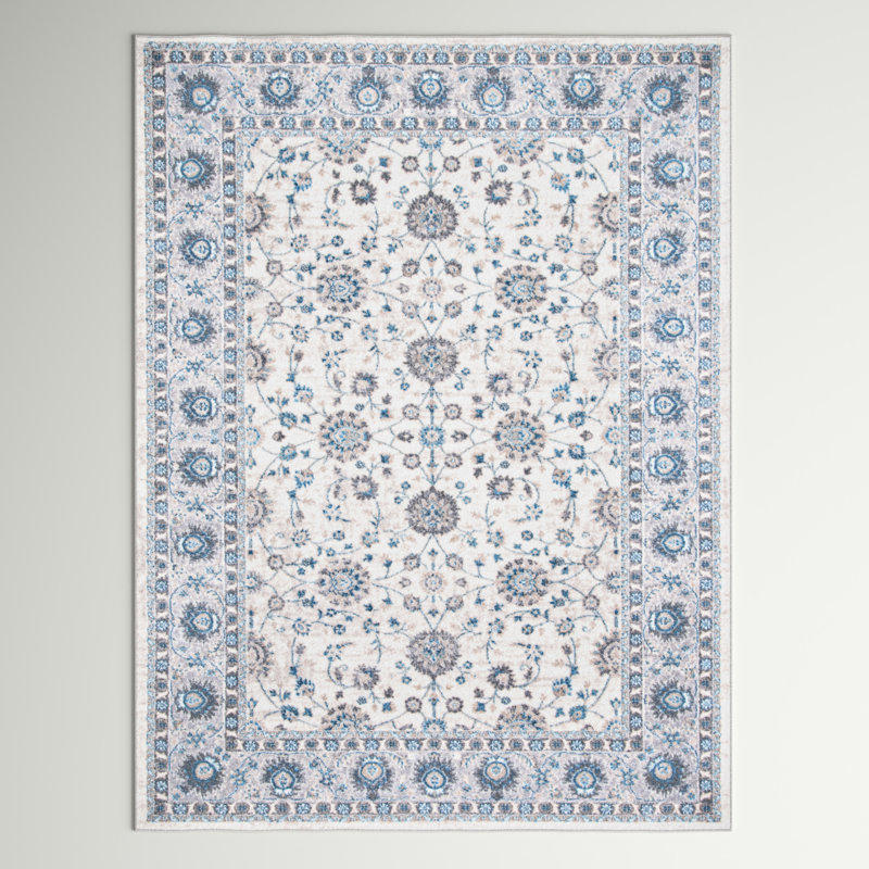 Eileen Oriental Ivory/Blue Area Rug, Rectangle 4' x 5'7"