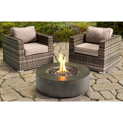 Lsi Fully Assembled 2 Person Seating Group With  Sunbrella Cushions And Round Concrete Firepit