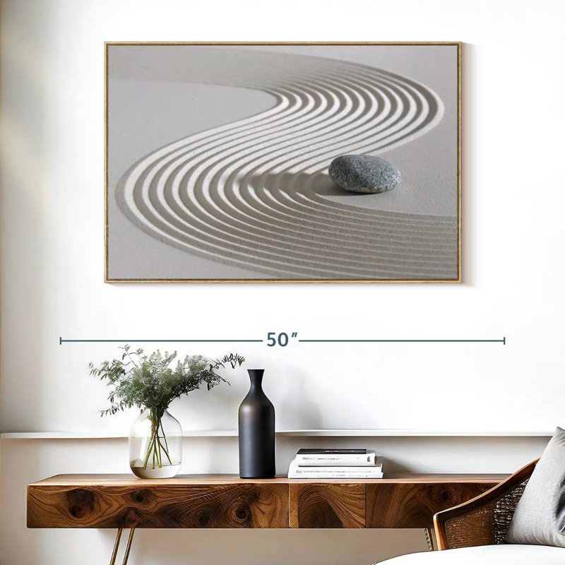 Pierre zen sur sable, Cadre flottant en bois naturel, 40 po x 27 po
