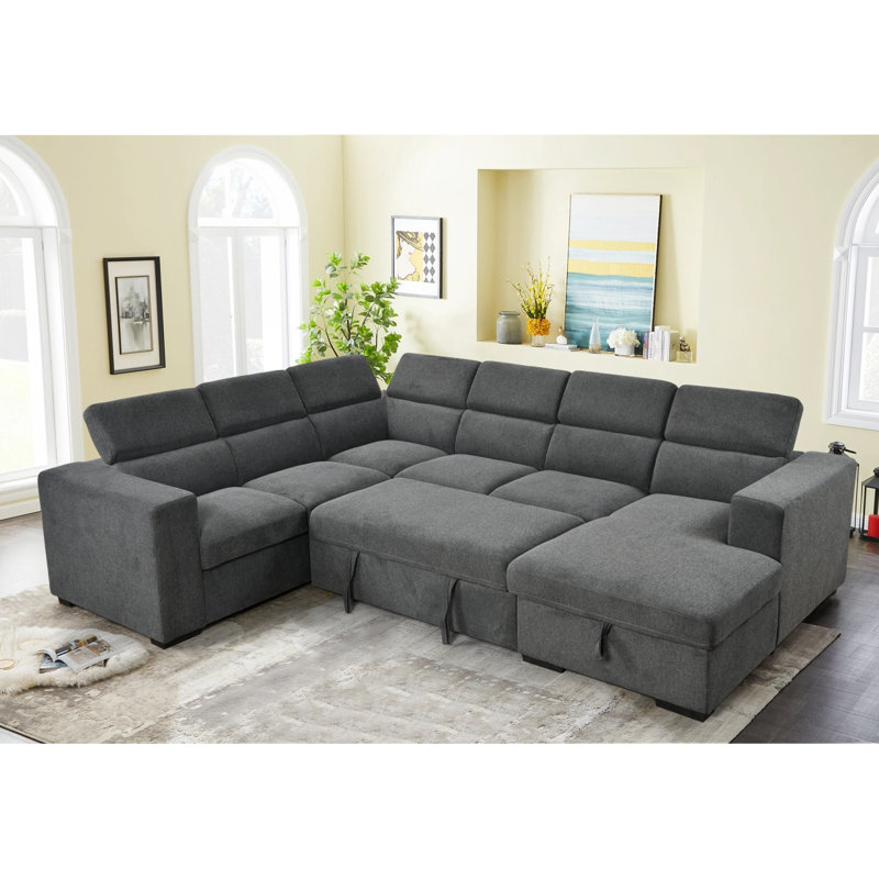 Canapé modulaire moderne en U à assise en U de 123 po 4 1 avec repose-tête réglable, canapé-lit avec méridienne de rangement et canapé-lit