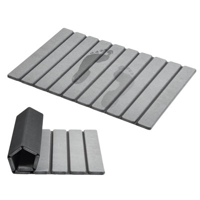 Foldable Stone Bath Mat – Super Absorbent Diatomaceous Earth, Non Slip, Quick Drying, Compact, Easy To Store & Clean, 23.6" X 15.5", Grey, For Bathroom