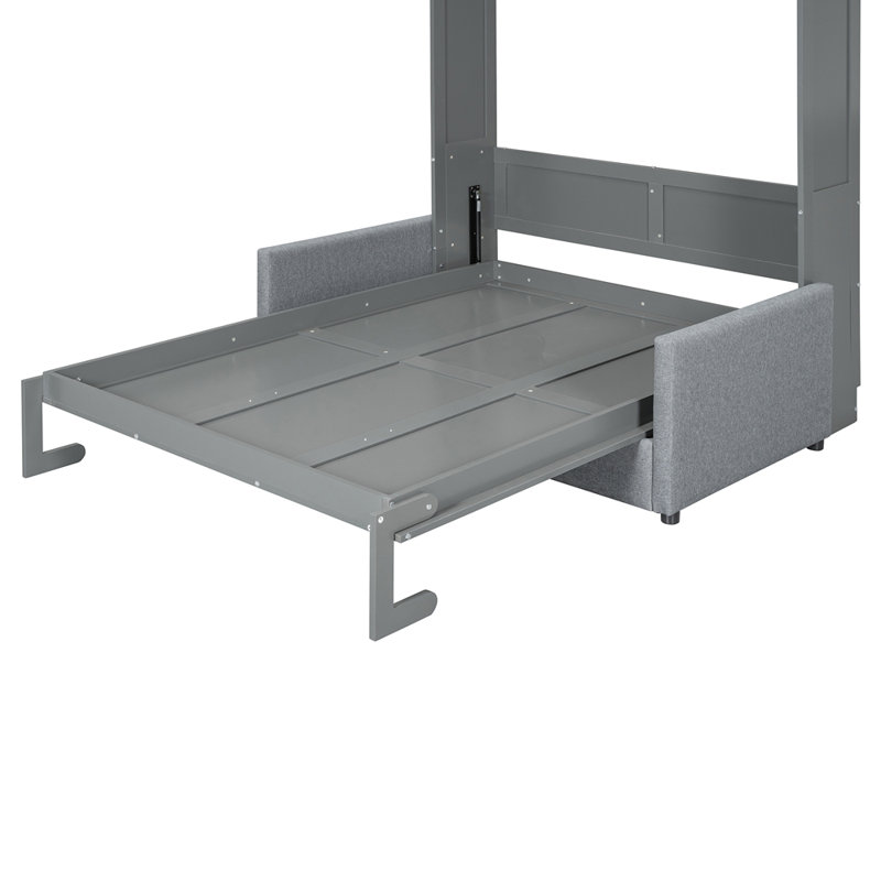 Lit escamotable double pleine grandeur avec coussin, gris